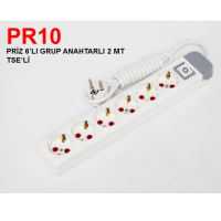 6 Lı Priz Topraklı Anahtarlı 2 Metre