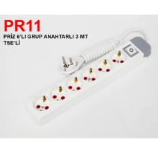 6 Lı Priz Topraklı Anahtarlı 3 Metre